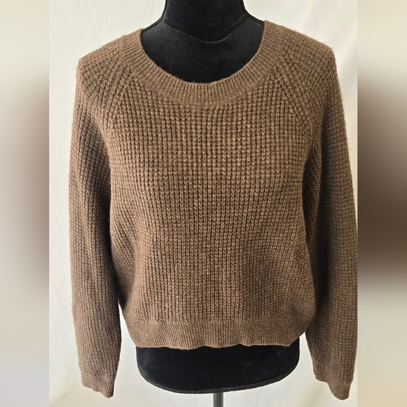 Vince women XS waffle-knit yak wool blend sweater brown crew neck raglan sleeve - Picture 3 of 7
